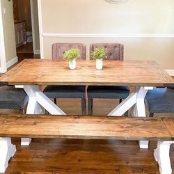 Custom  Dining Table Farm House farmhouse Modern Rustic Set Bench Restoration Hardware Breakfast Oval Table Solid Wood Custom Handcrafted Counter Bar 