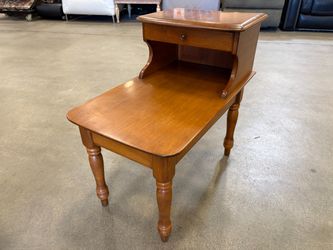 Vintage Cherry Single Drawer Step-Down End Table with Turned Legs
