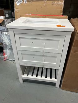 Autumn 24 in. Single Sink Freestanding White Bath Vanity with White Engineered Stone Top (Assembled)