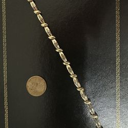 Solid 10k Yellow Gold Natural Diamond Baguette Cut Beautiful Design Tennis Bracelet 7” Length