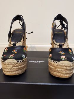 SALE $150 Saint Laurent flower print Lthr Espadrille Size 38