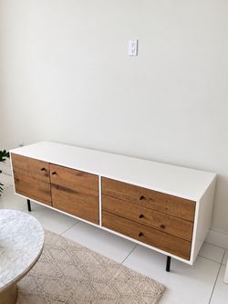 West Elm 70″ Reclaimed Wood & White Lacquer Media Console / Credenza / TV Stand