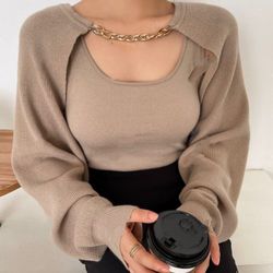 Ribbed Knit Sweater Vest & Chain Detail Raglan Sleeve Cardigan