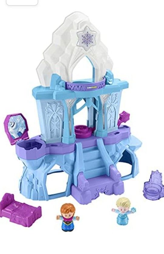 Fisher-Price Little People – Disney Frozen Elsa’s Enchanted Lights Palace musical playset with Anna and Elsa figures for toddlers and preschool kids