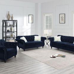 Blue Sofa, Love Seat And Chair