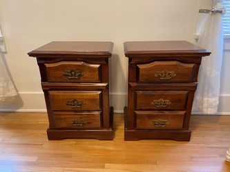 Pair of Wood Nightstands with 3 Drawers