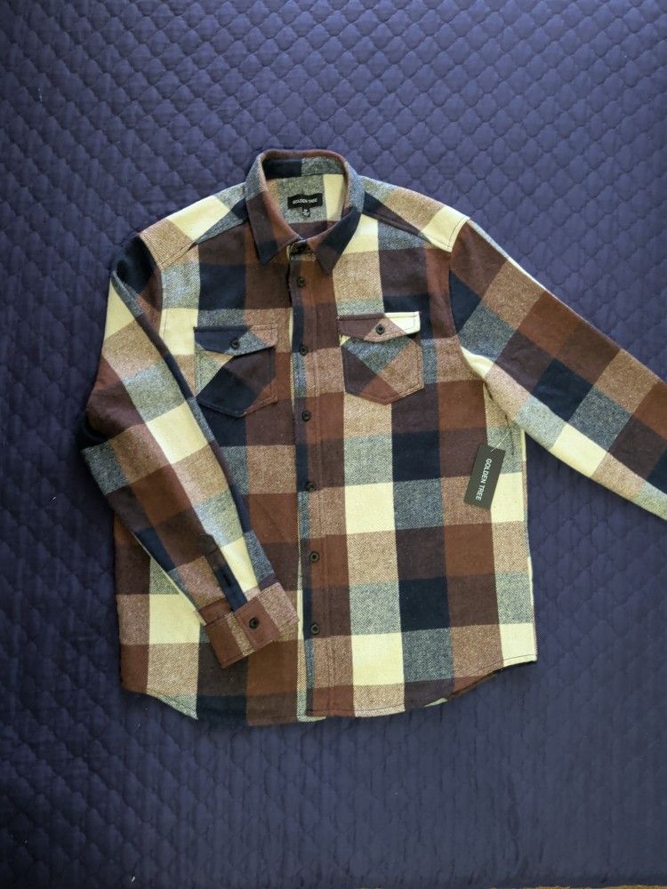Golden Tree Men’s Flannel - Brown & Navy Buffalo Plaid - Size Large Men