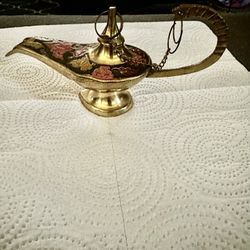 Vintage Brass Genie Oil Lamp - 7”
