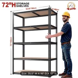 Garage Shelving Storage Shelves 5-Tier, 72" H X 35.5" W X 16" D, Black, 2000LBS Capacity