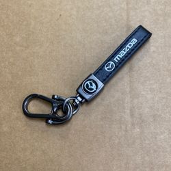 Mazda Black Leather Keychain Key Ring 