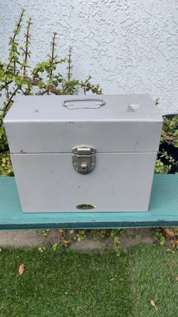 VINTAGE Industrial Security Lock Metal Box Gray with key