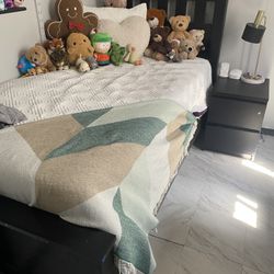 Black Twin Bed Frame with Matching Nightstand – Great Condition