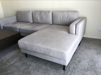 Modern Velvet Gray L Shaped Sectional Sofa