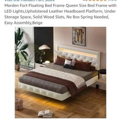 Brand New...Bed Frame Queen Size Bed Frame with LED Lights,Upholstered Headboard Platform, Under Storage Space, Solid Wood Slats, No Box Spring Needed