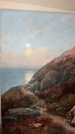Antique Coastal Landscape Oil Painting