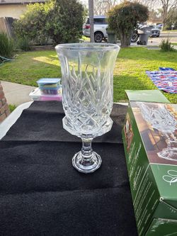 Vintage St. George Lead Crystal 2 pc. Hurricane Candleholder Lamp - Excellent Condition