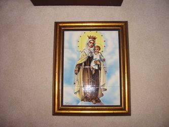 Antique Tile Painting of Madonna and Child
