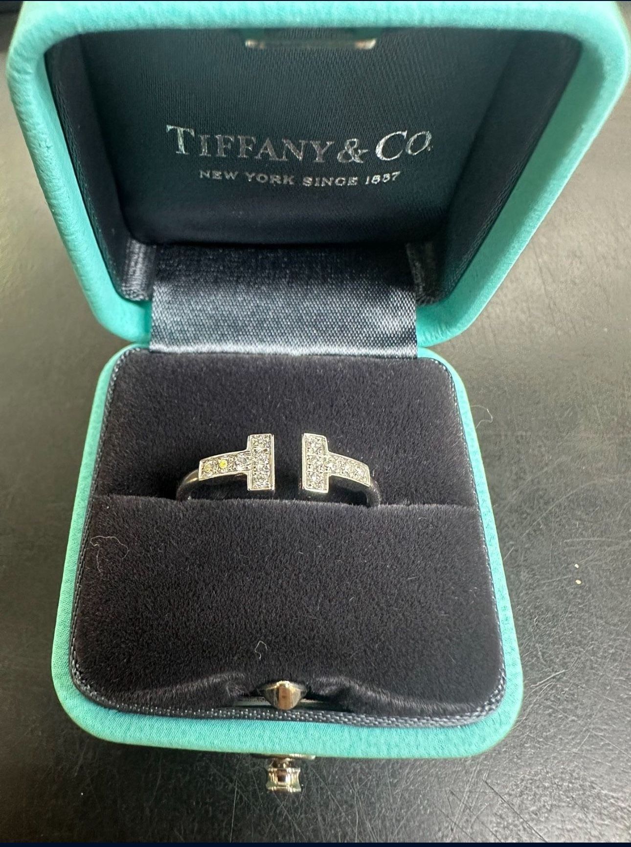 Tiffany & Co White Gold T Wire Diamond Ring Size 8.5
