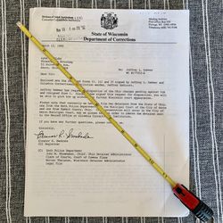 Wisconsin Department Of Corrections Court Document Copy Signed by Dahmer