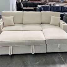 New Corduroy Fabric Couch / Sofa.  Off White / Beige.  89” X 89” X 36”H.  Free Delivery!