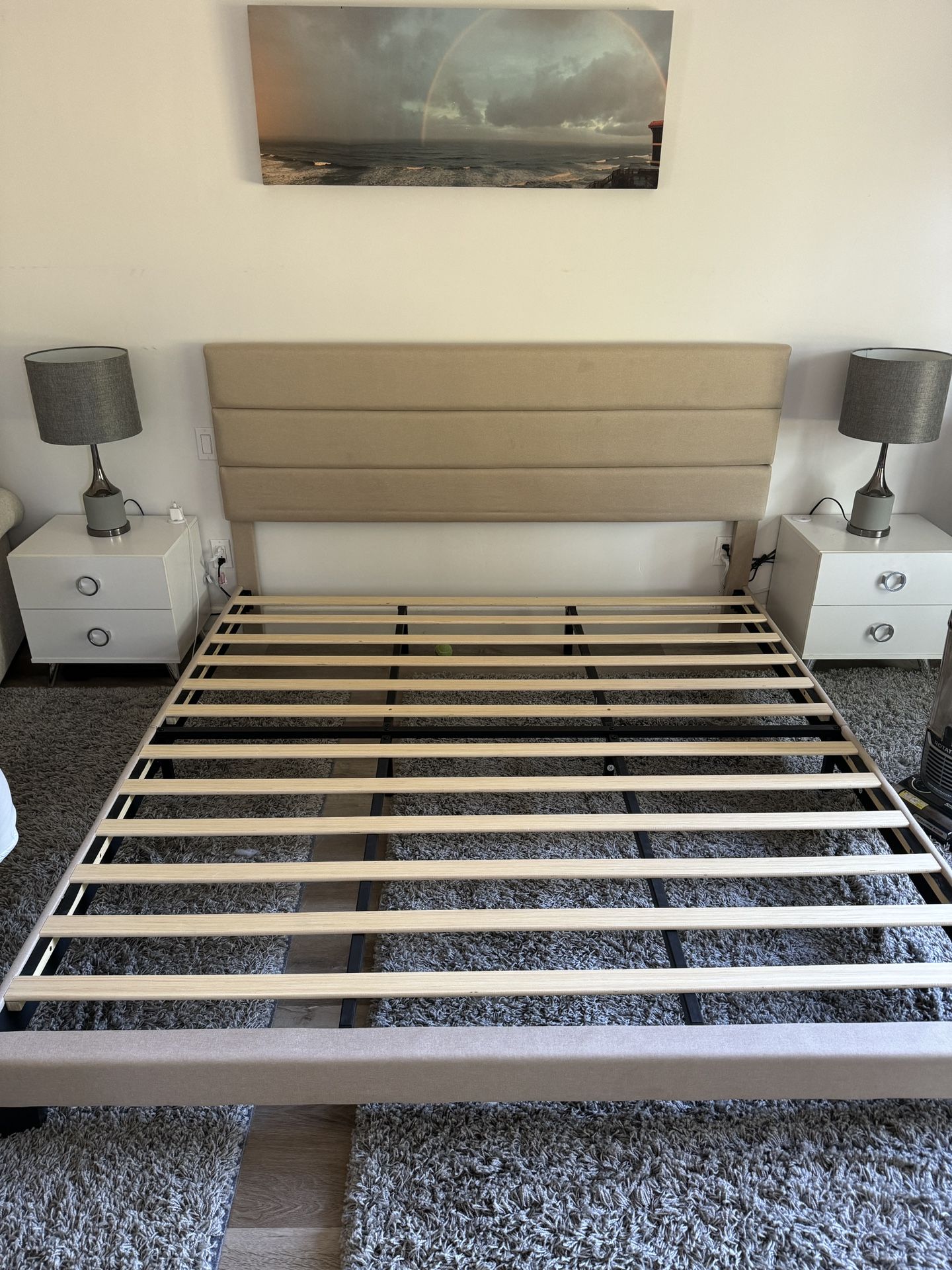 Elison Platform Bed with Fabric Upholstered Headboard and Wooden Slats