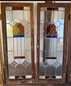 2 Stained Glass Window Panels 18 inches wide by 47.5 inches high