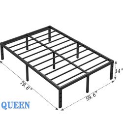 NEW JETO Metal Bed Frame,Queen Size Bed Frame with Storage Space,Heavy Duty Sturdy Mattress Foundation,Easy Assembly,No Box Spring Needed, Black,14 In