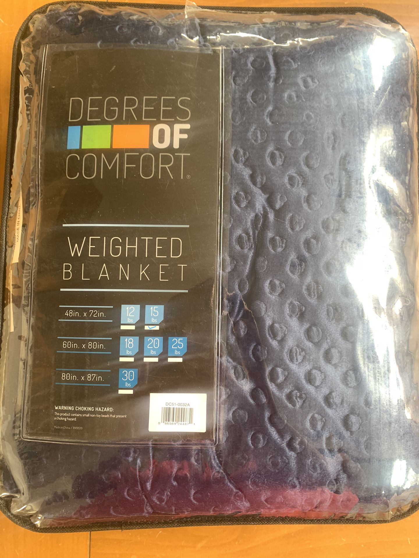 Weighted Blanket -15pds. New In Package. With Soft Blue Velvet Cover. I