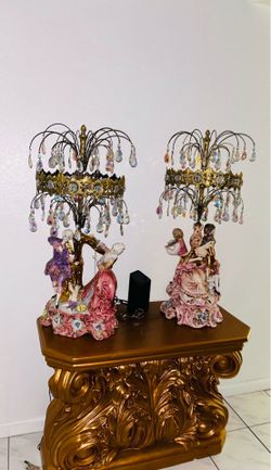 Stunning Italian Swarovski crystal chandelier Capodimonte  lamps