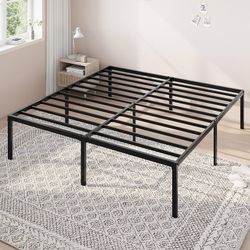 King Size Bed Frame, 18 Inch Metal Beds with Storage Space, Black Heavy-Duty Metal Platform Beds, Large Under-Bed Storage Space, No Box Spring Needed,