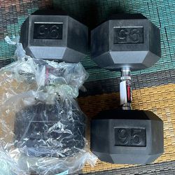 New 95lb rubber hex dumbbell weights