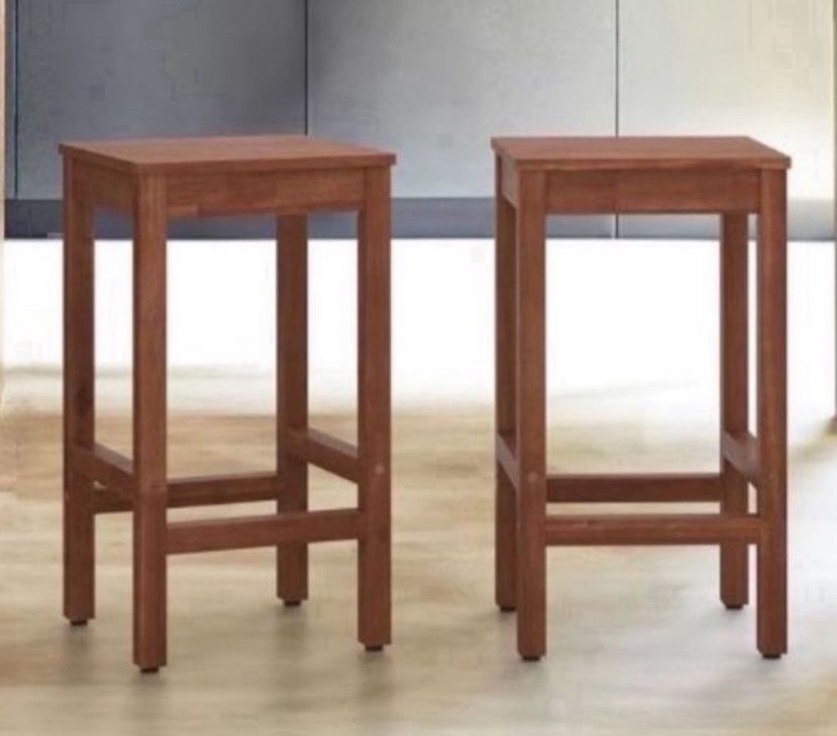 26 Modern Teak Brown Solid Wood Outdoor Bar Stool Saddle Counter