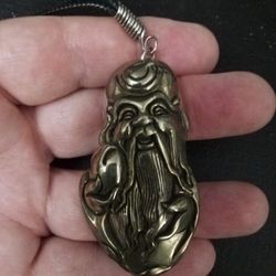 Carved Old Man Pyrite Pendant