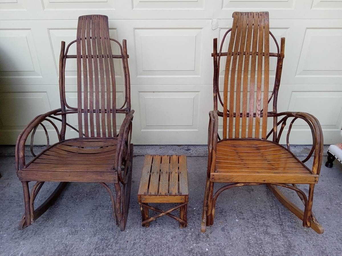 PAIR Traditional Amish Rocking Chairs and footstool/table