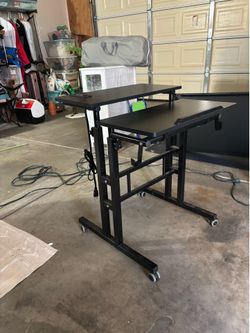 Mobile Height-Adjustable Standing Desk with Power Outlet & Tilting Top
