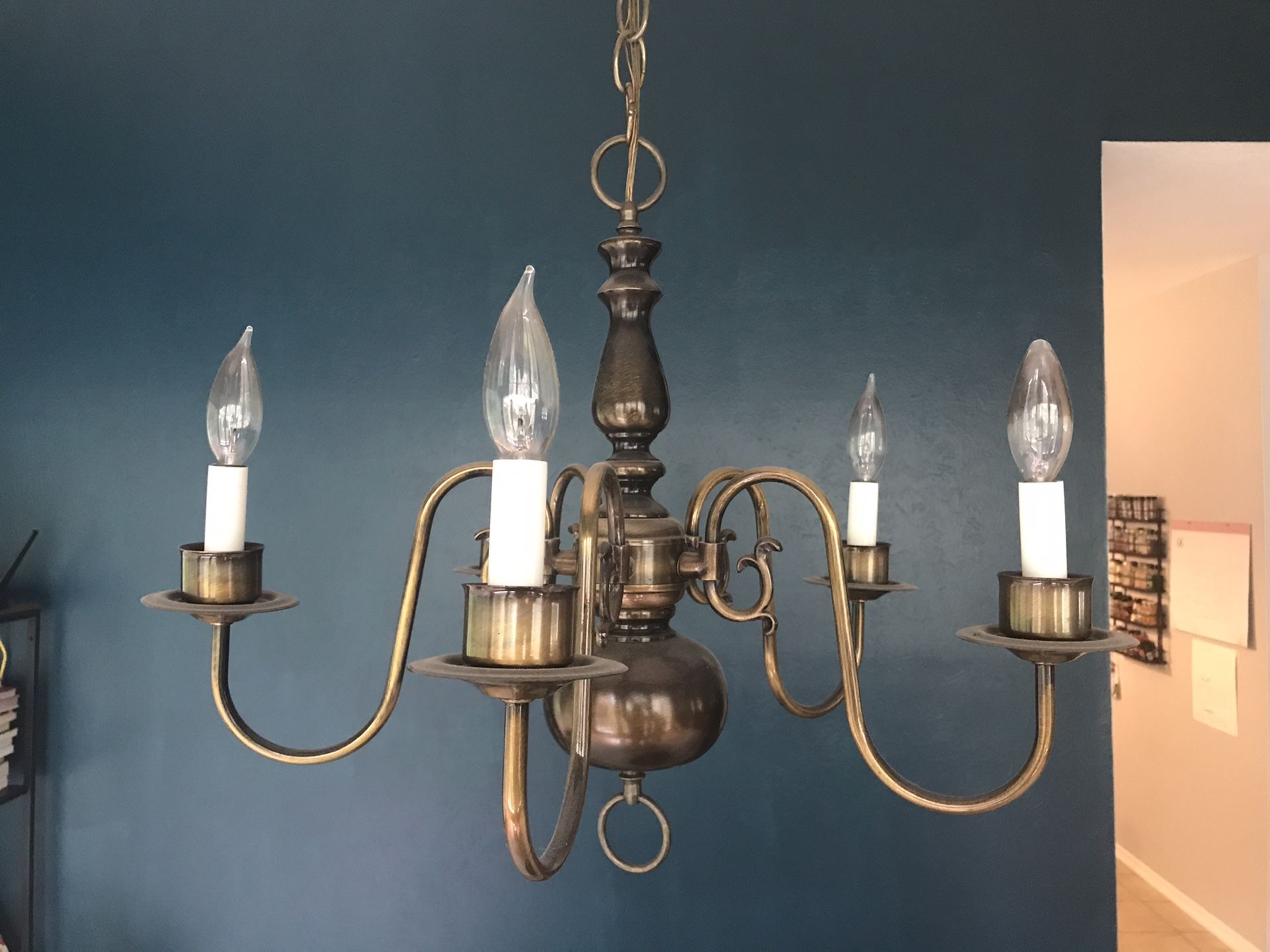 Antiqued brass chandelier