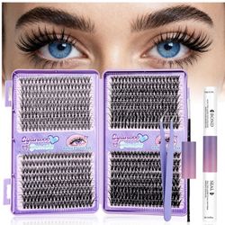640pcs Eyelash Clusters 9-16mm 30D+40D+50D+60D D Curl Soft Lightweight Fluffy Wispy Individual Lashes DIY Kit with Bond and Seal, Tweezers for Beginne