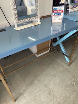 Blue desk with USB port