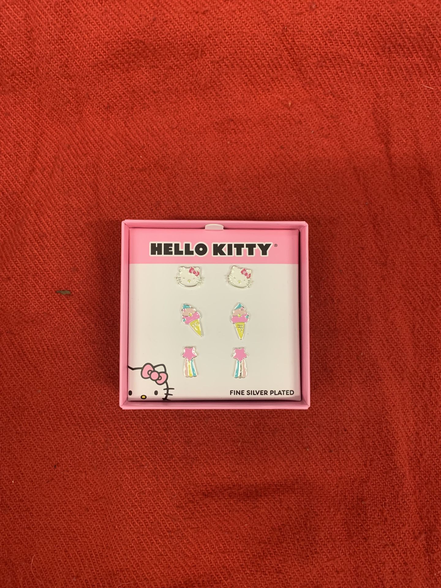 Hello Kitty Silver Plated Stud Earrings Set (3 Pairs)