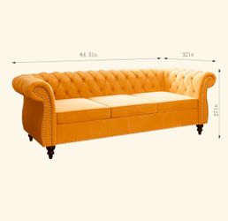 Sofa Velvet, Modern Tufted Couch 3 Seater with Rolled Arms and Nailhead for Living Room, Bedroom