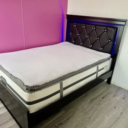 BRANDED New Bed frame(Headboard led light) Box spring+Mattress 13” brand New Delivery 🚚 Available