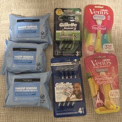 Razors and makeup wipes
