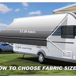 18FT RV Awning Fabric Replacement, Heavy Duty 4-PLY Vinyl Fabric Camper Awning, Universal Outdoor Canopy for Camper, Trailer, Motorhome Awnings for Al