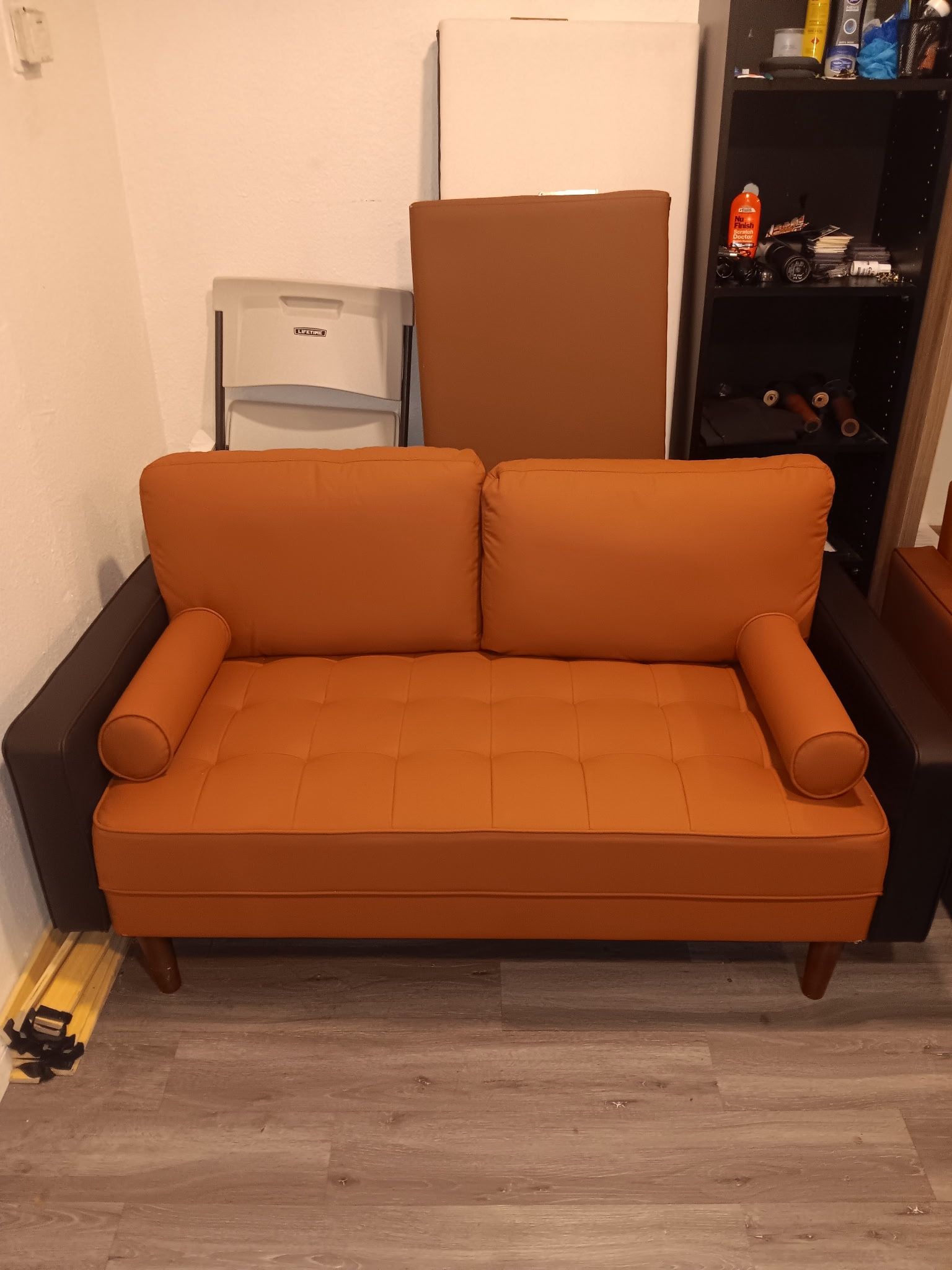 Black-Tangerine Leather Couch