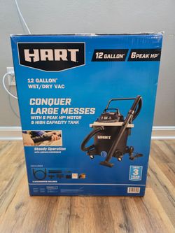 NEW HART 12-Gallon Wet/Dry Shop Vacuum – 6 Peak HP