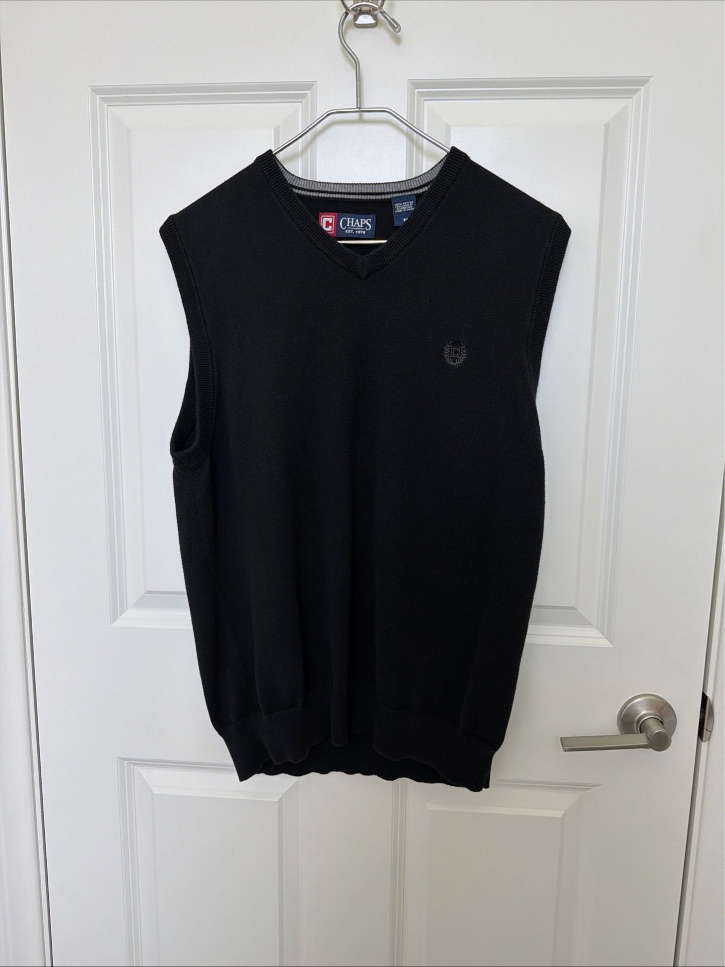 CHAPS Cotton Pullover Knit Sweater Vest- Black Size M