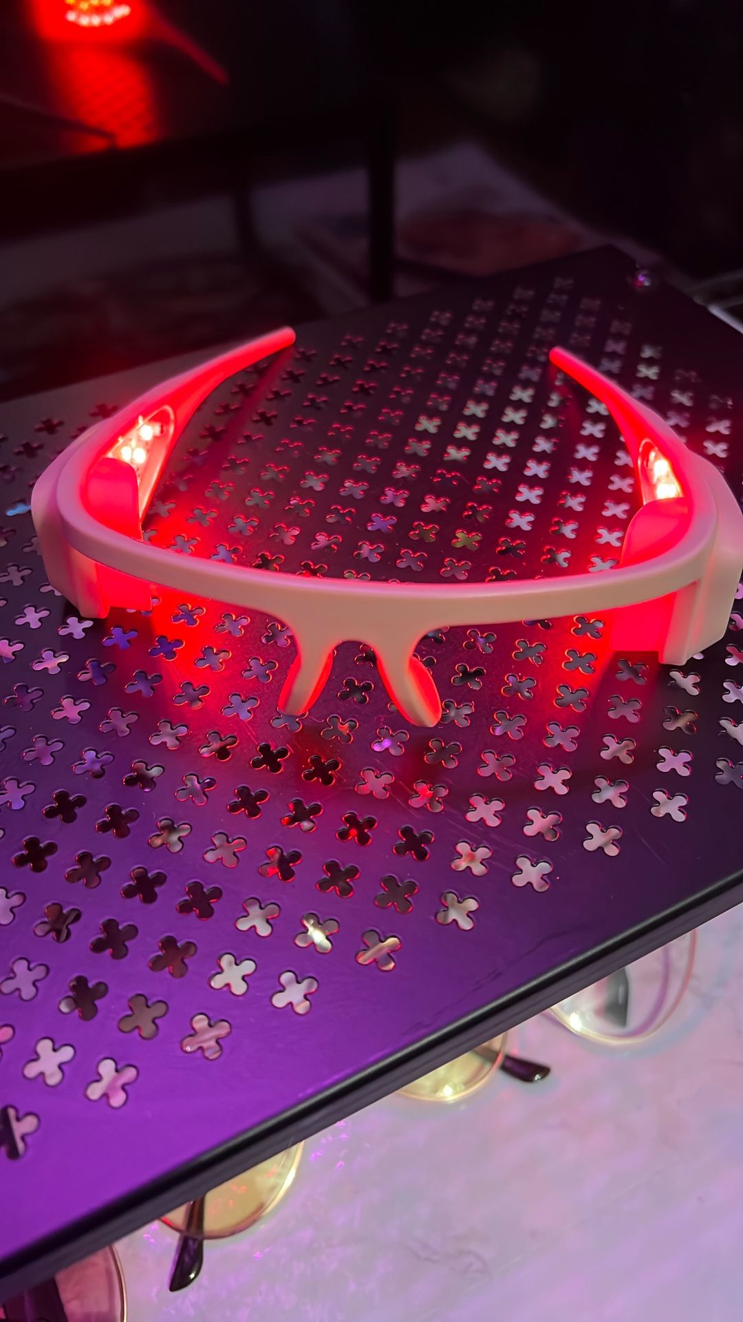 Vanity Planet Alya Red LED Eye Glasses, Pink Frame - Auto Shut Off Wearable Beauty Tech Treatment