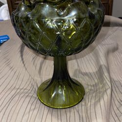 Vintage Green Bowl On Pedestal