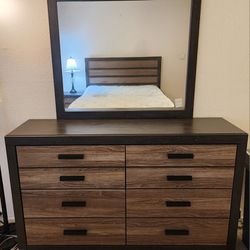 Wood Dresser and Mirror