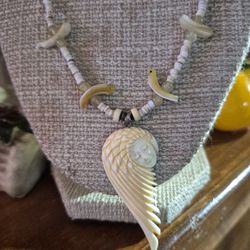 Native American Fetish Coral Necklace With Carved Pendant